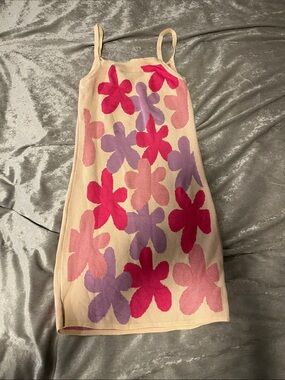 SHEIN Cream Knit Slip Dress with Pink & Purple Floral Print